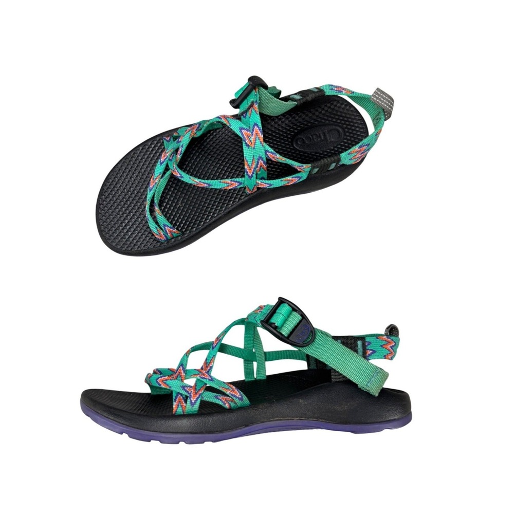 Chaco Kids Z1 Ecotread Strappy Sandals Green Purple Geometric Unisex Kids Size 6